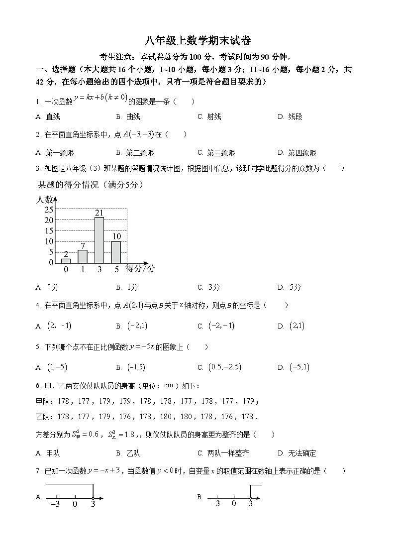 八年级上学期期末数学试题 (107)第1页