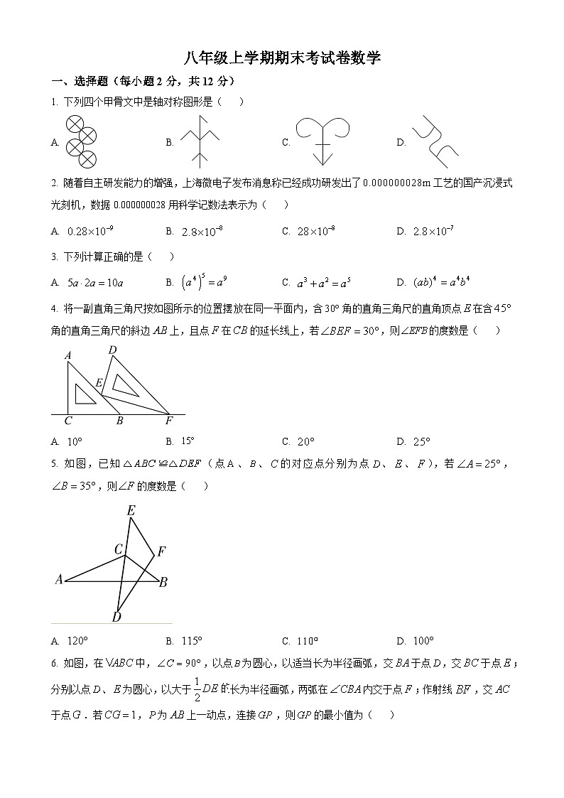 八年级上学期期末数学试题 (145)第1页