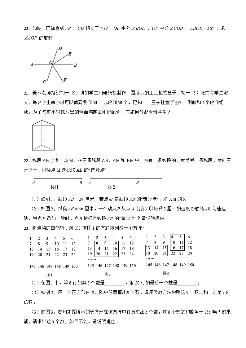 广东省中山市2023年七年级上学期数学期末试卷附答案03