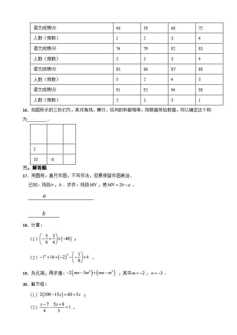 山东省青岛市市南区2023年七年级上学期期末数学试题附答案第3页