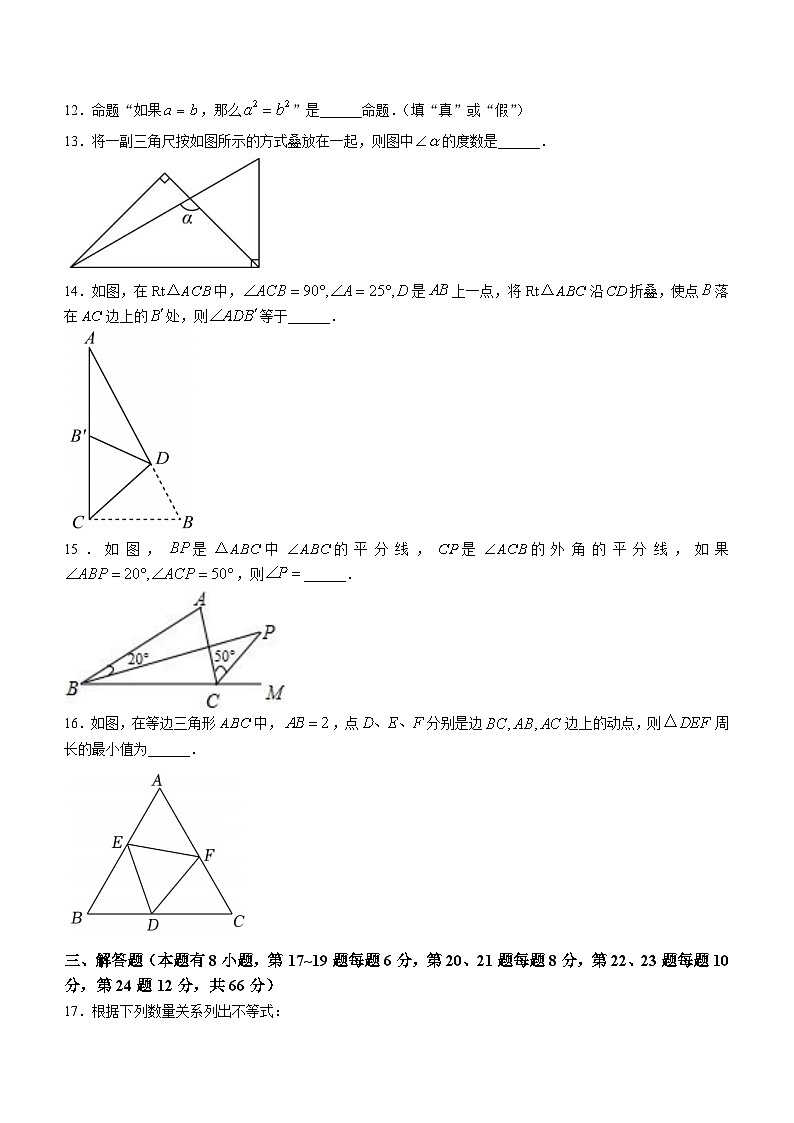 浙江省金华市五校联考2023-2024学年八年级上学期期中检测数学试题03