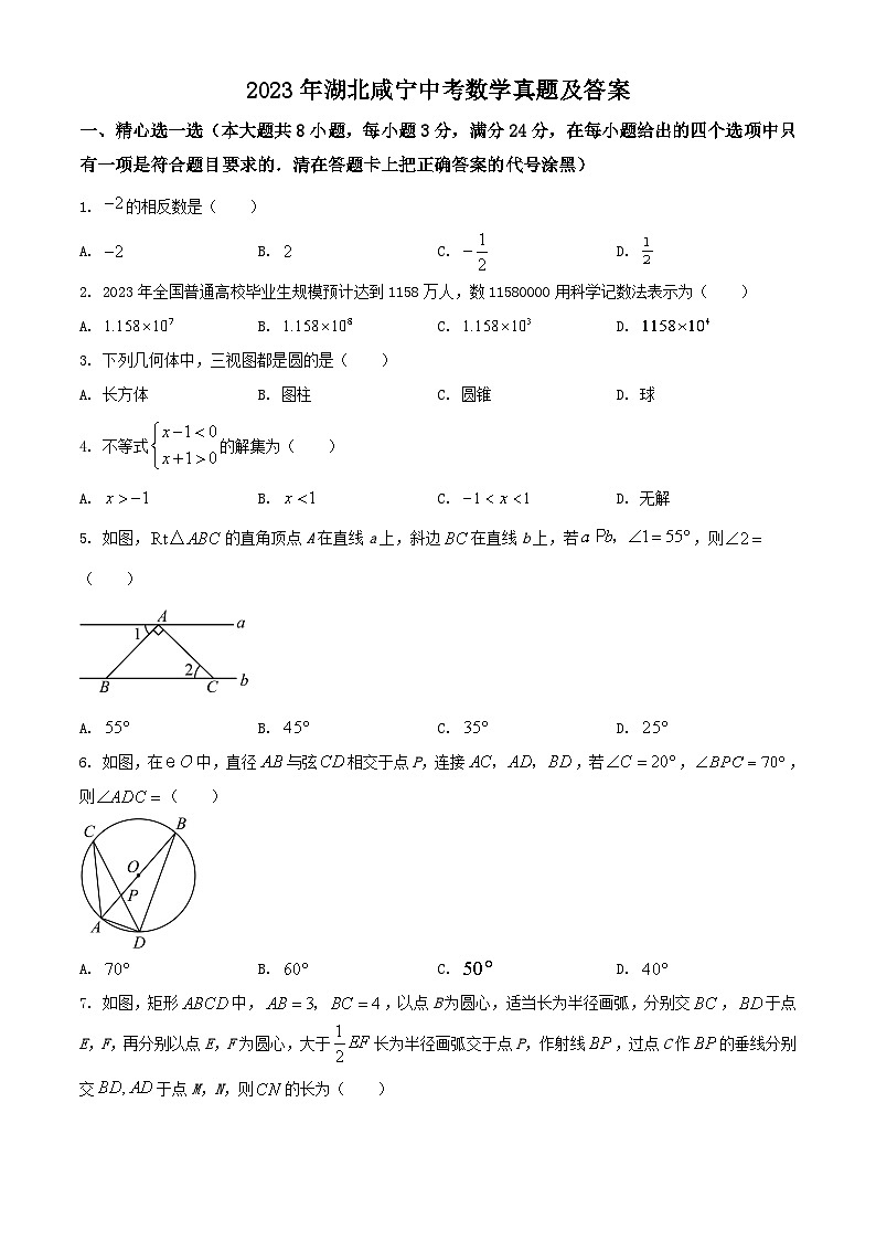 2023年湖北咸宁中考数学真题及答案01