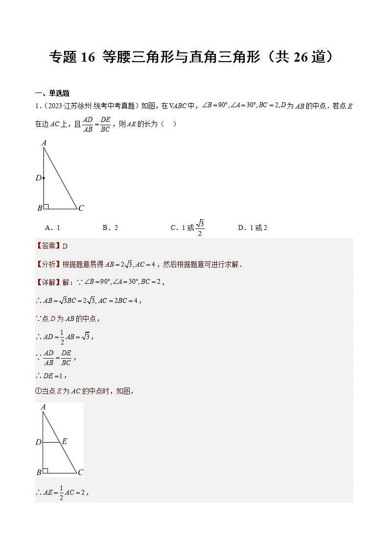 专题16 等腰三角形与直角三角形（共26道）（解析版）01
