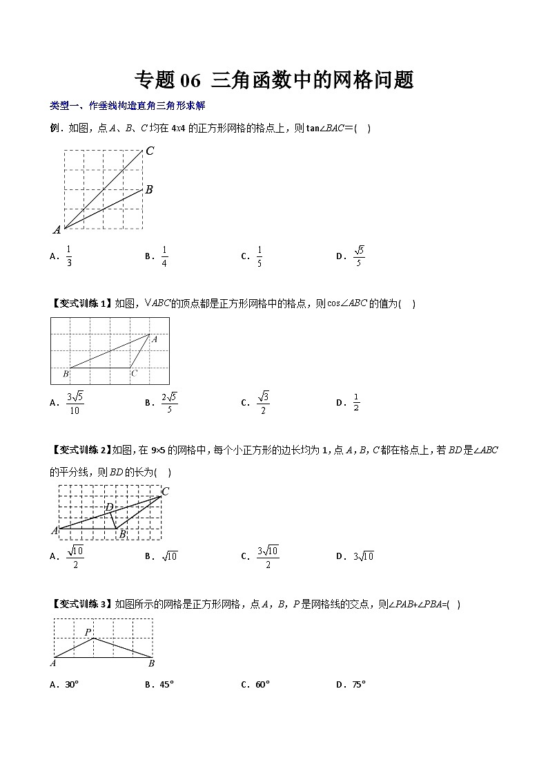 专题07 三角函数中的网格问题-2023年初中数学9年级下册同步压轴题（学生版）第1页