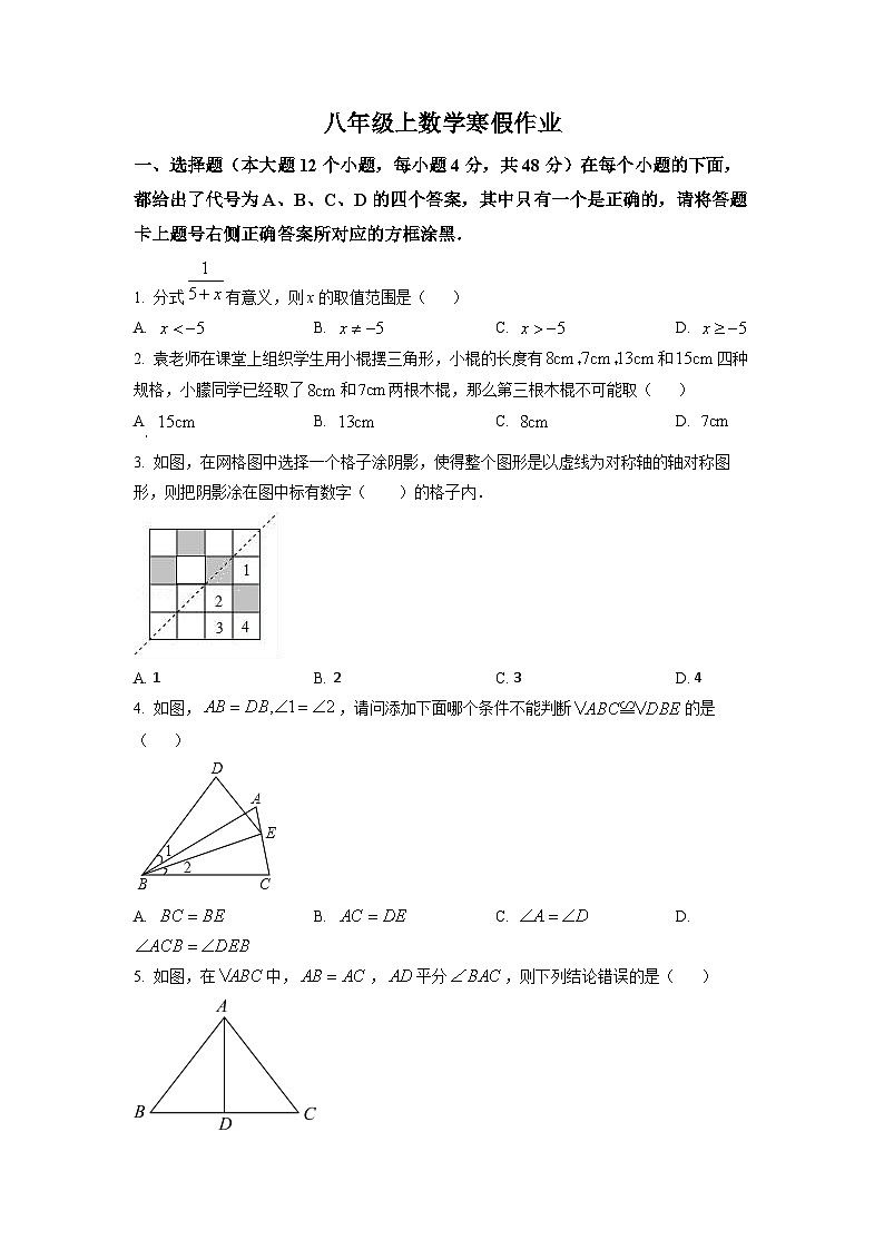 八年级上数学寒假作业 (9)第1页