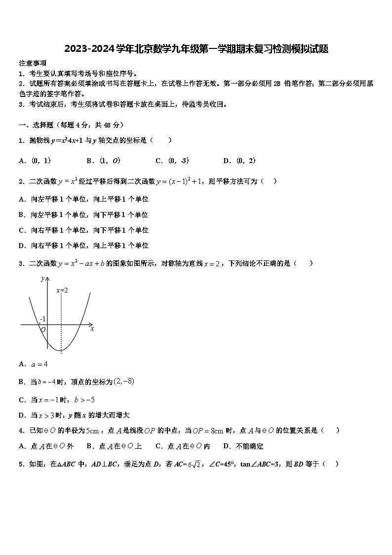 2023-2024学年北京数学九年级第一学期期末复习检测模拟试题第1页