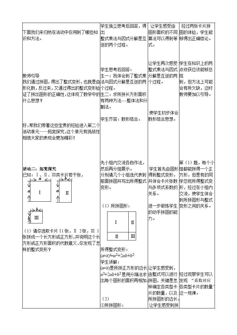 冀教版数学七年级下册 第十一章 数学活动 拼图与分解因式 (2)教案02