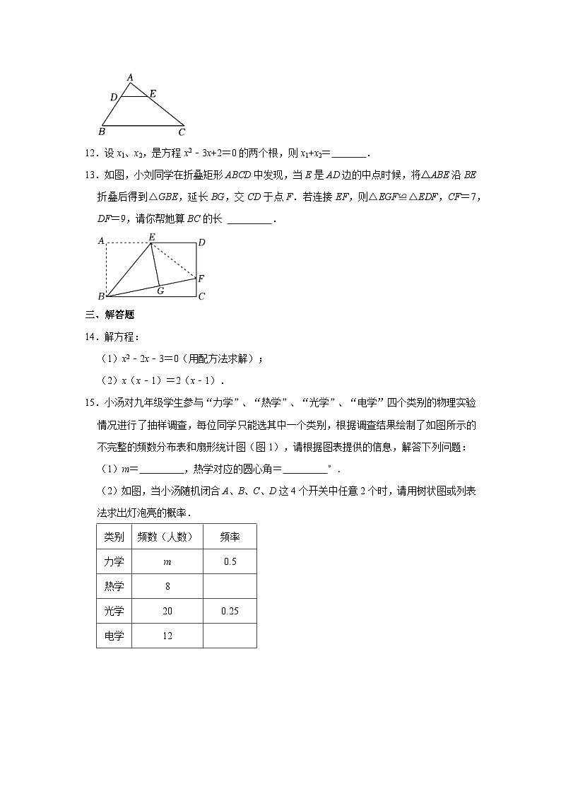 四川省成都市武侯区启明学校2023—2024学年上学期九年级期中数学试卷03