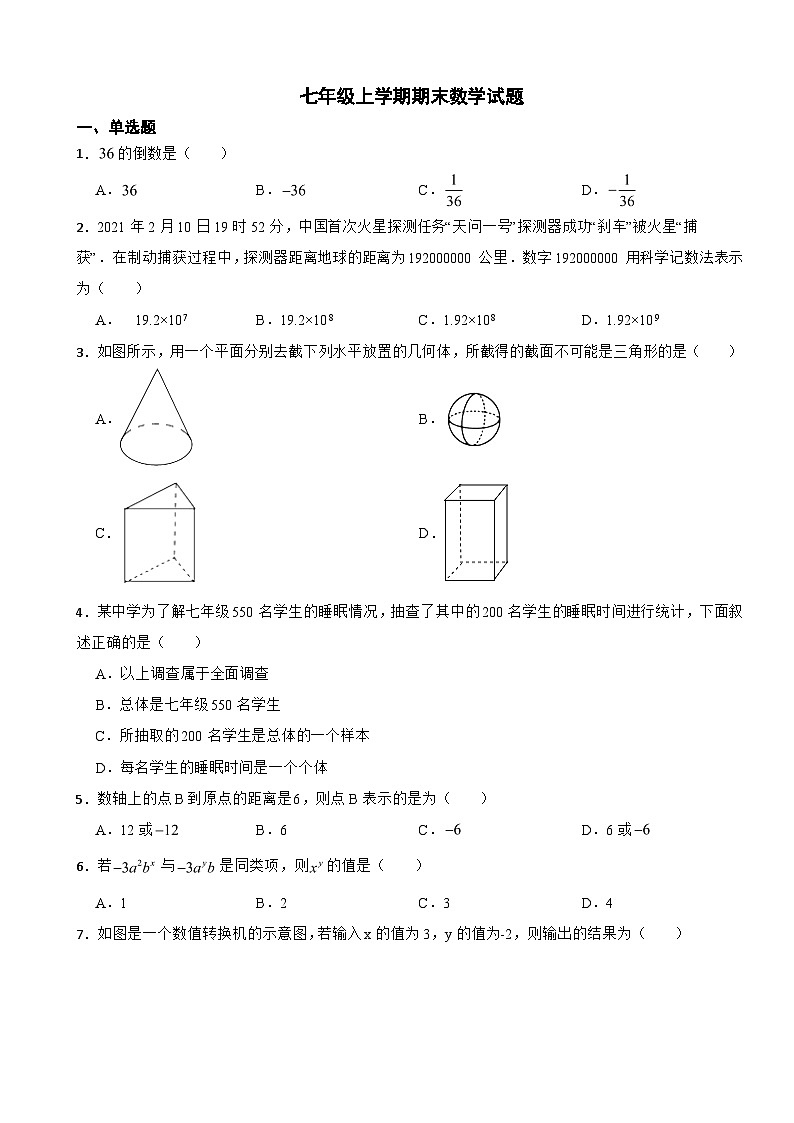 山东省青岛市2023年七年级上学期期末数学试题附答案第1页