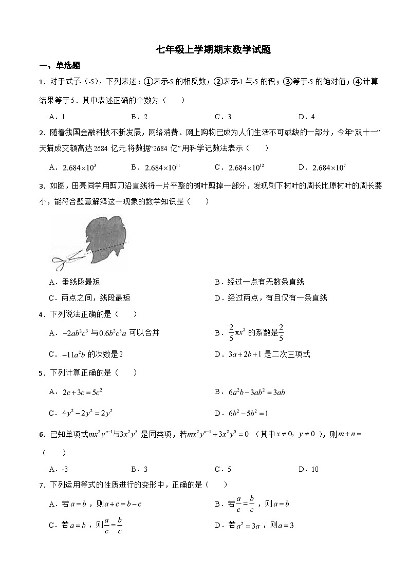 山东省滨州市博2023年七年级上学期期末数学试题附答案第1页