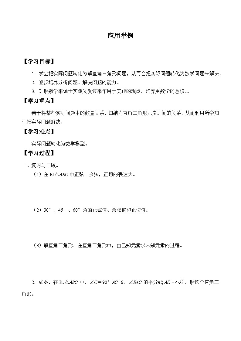 人教版数学九年级下册   28.2.2应用举例   学案2第1页