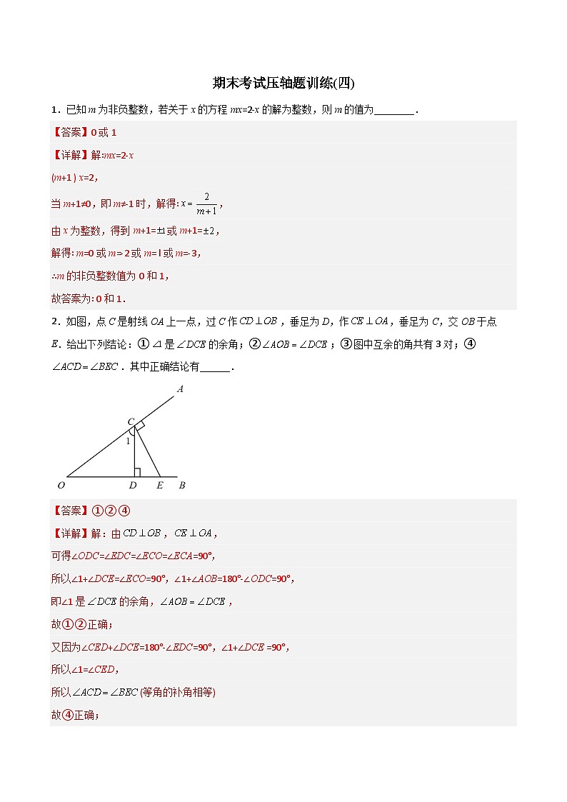 2023年初中数学7年级上册同步压轴题期末考试压轴题训练（四）（学生版+教师版解析）01