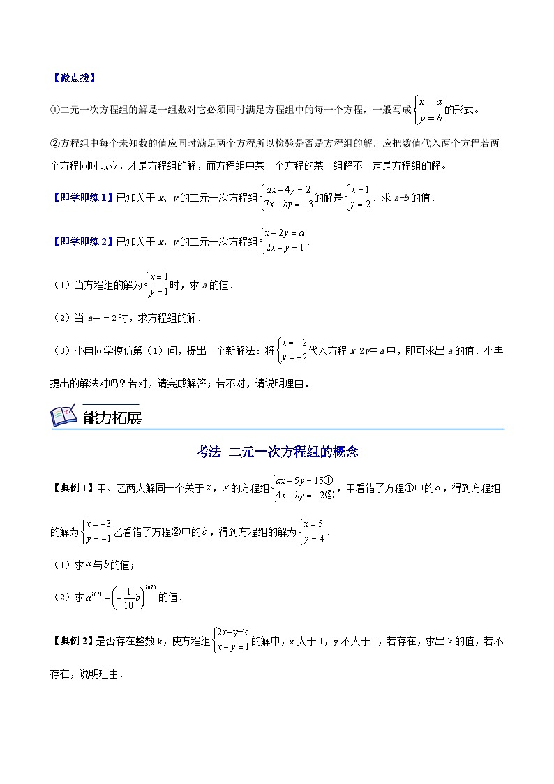苏科版七年级数学下册同步精品讲义 10.2 二元一次方程组（学生版）第2页