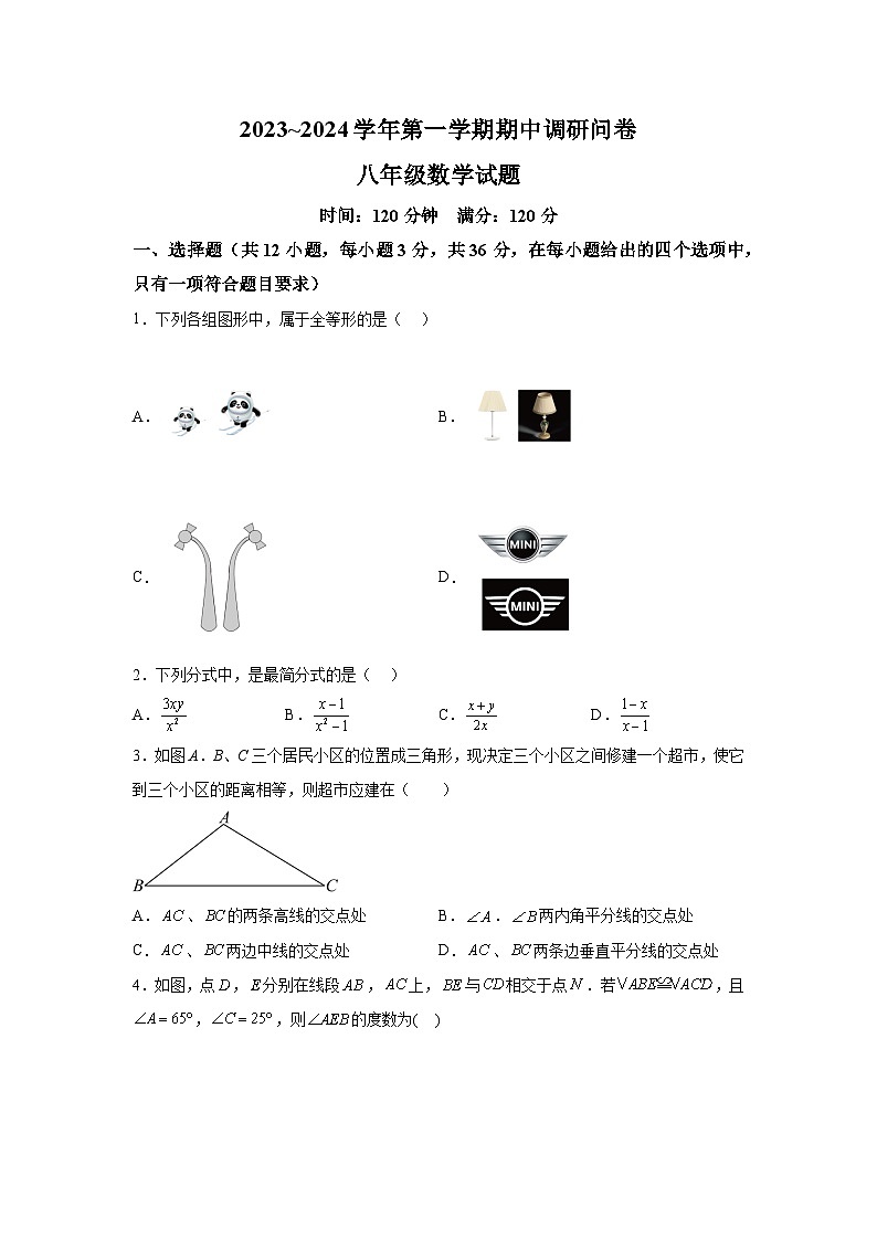 山东省聊城市临清市2023-2024学年八年级上学期期中考试数学试题（含解析）01