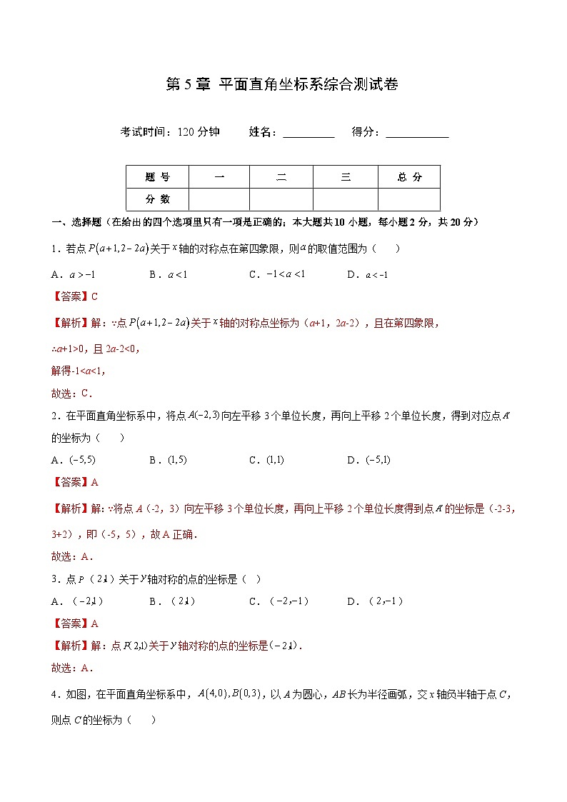 苏科版八年级数学上册同步精品讲义  第5章 平面直角坐标系综合测试卷（学生版+教师版）01