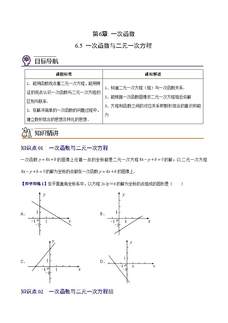 苏科版八年级数学上册同步精品讲义  第27讲 一次函数与二元一次方程（学生版）第1页