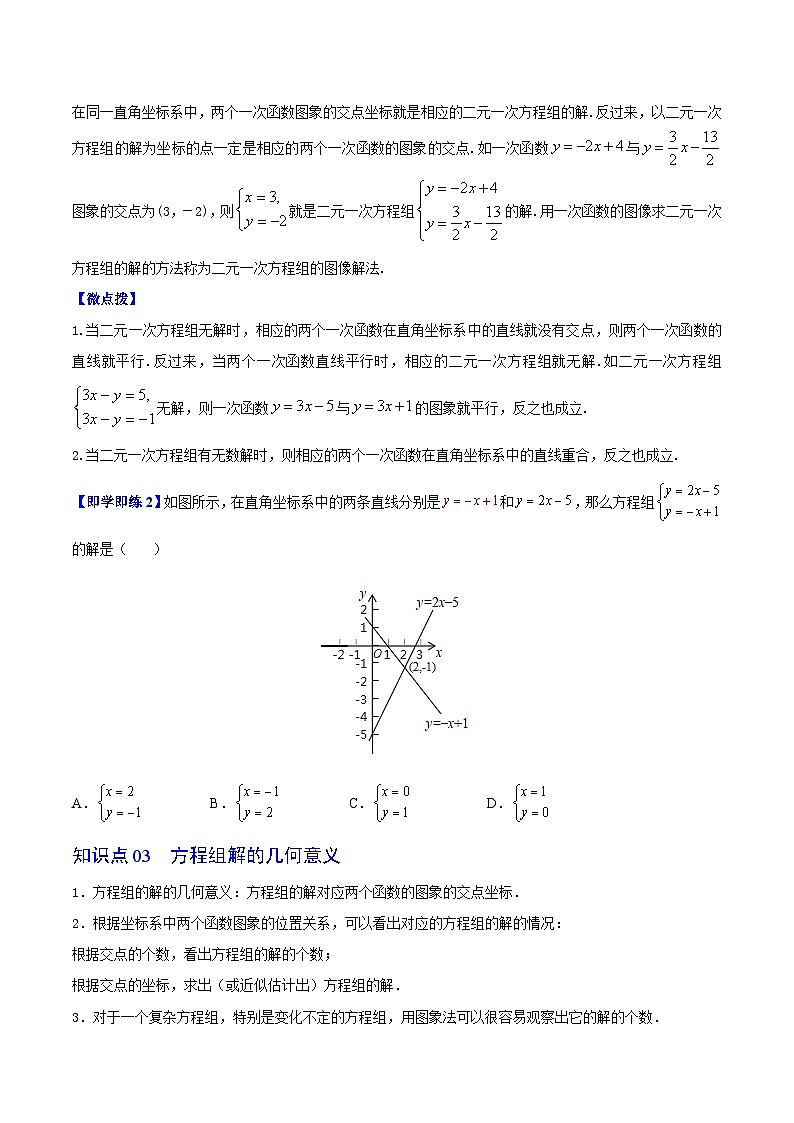 苏科版八年级数学上册同步精品讲义  第27讲 一次函数与二元一次方程（学生版）第2页
