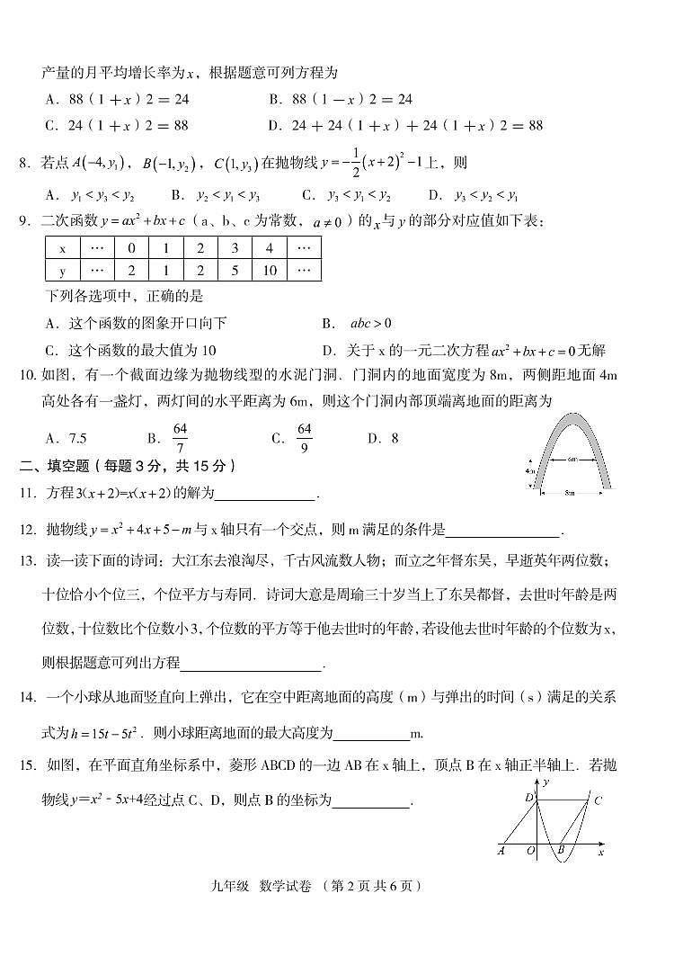 山西省临汾市多校2024届九年级上学期期中质量监测数学试卷02