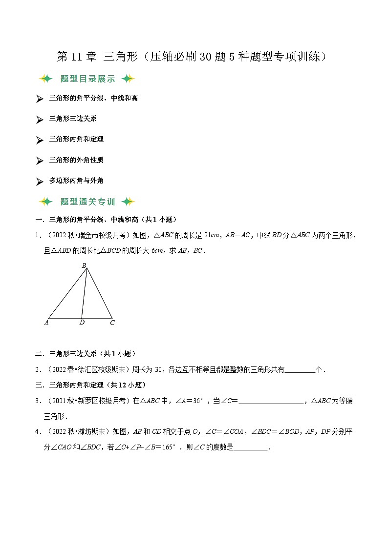 第11章 三角形（压轴必刷30题5种题型专项训练）（原卷版）第1页