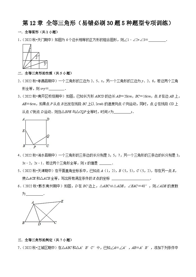 第12章 全等三角形（易错必刷30题5种题型专项训练）-2023-2024学年八年级数学上学期期中期末考点大串讲（人教版）01