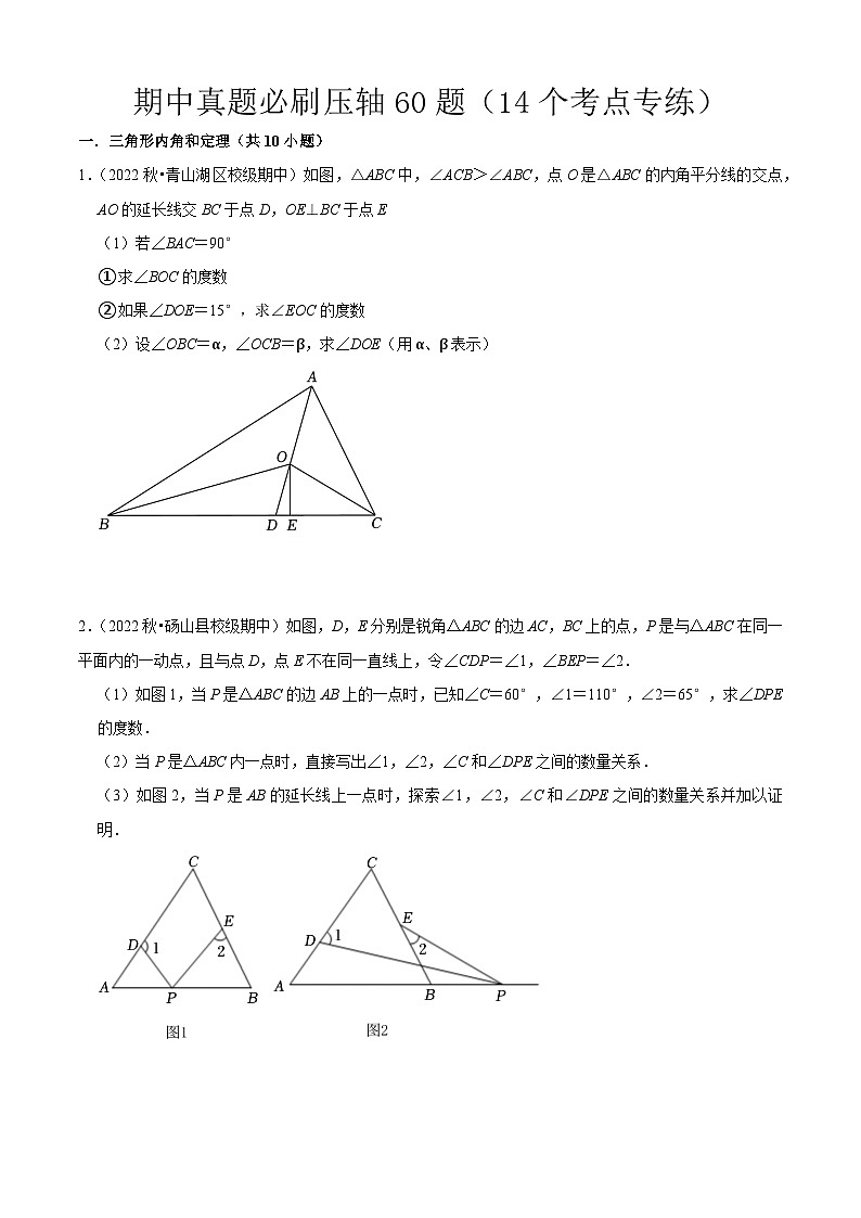 期中真题必刷压轴60题（14个考点专练）-2023-2024学年八年级数学上学期期中期末考点大串讲（人教版）01