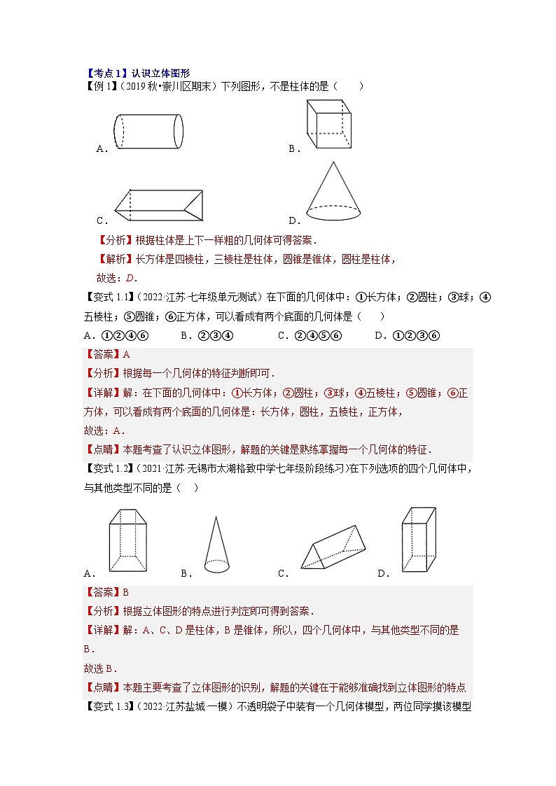 专题1.6走进图形世界10大核心考点精讲精练（知识梳理+典例剖析+变式训练）-七年级数学上学期复习备考高分秘籍（解析版）苏科版第3页