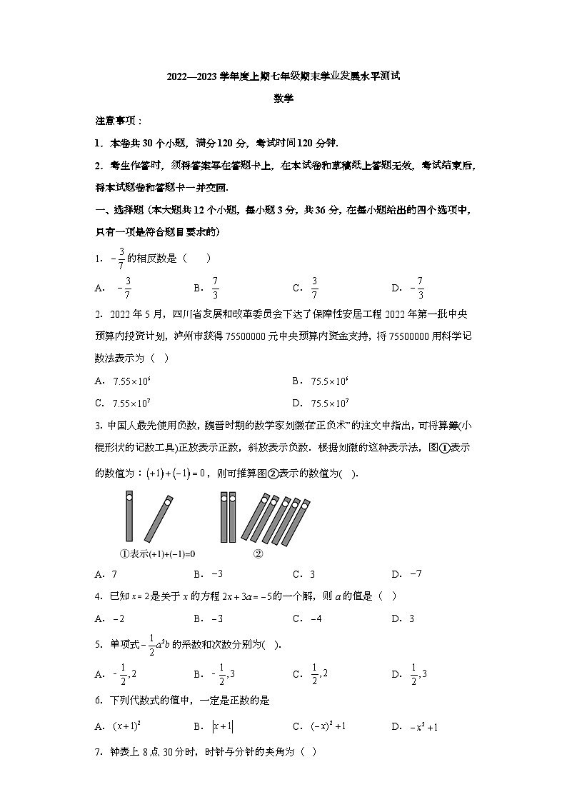 四川省泸州市龙马潭区2022-2023学年七年级上学期期末 数学试题（含解析）01