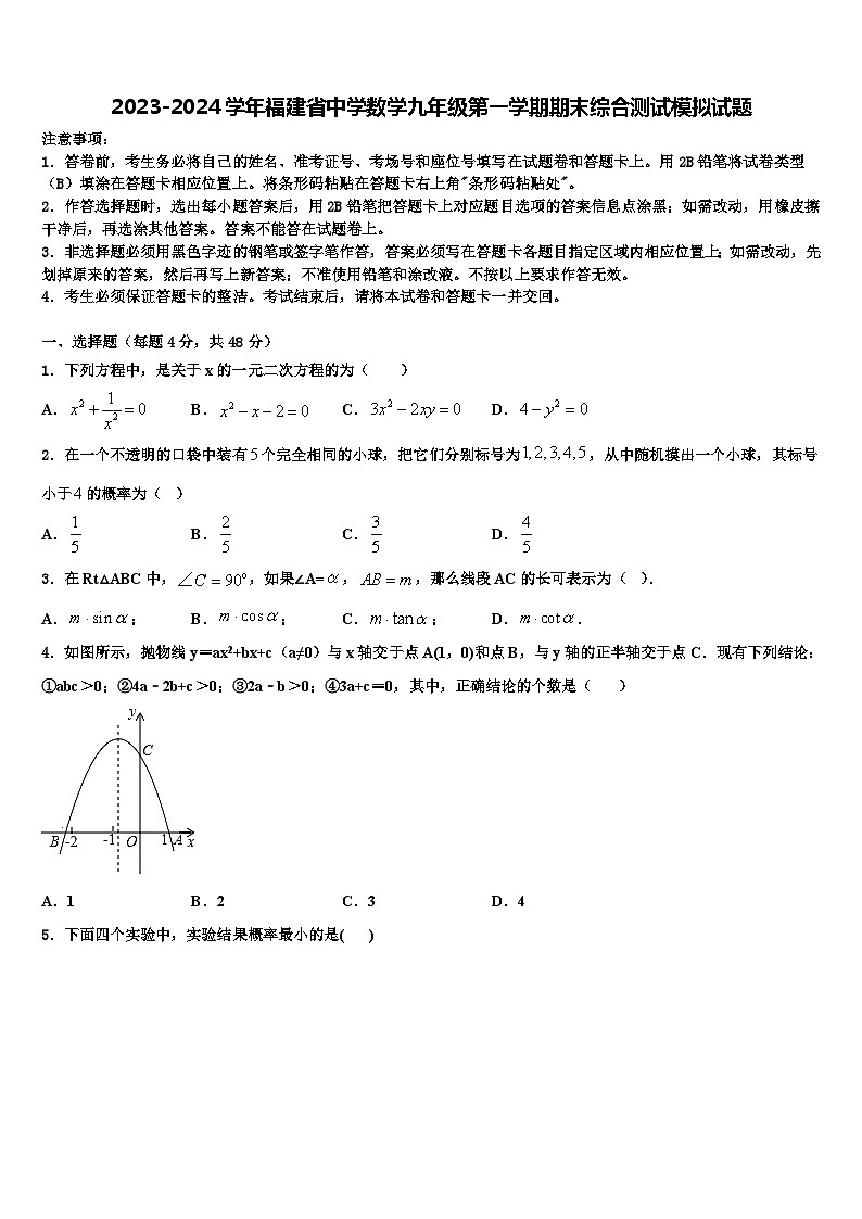 2023-2024学年福建省中学数学九年级第一学期期末综合测试模拟试题第1页