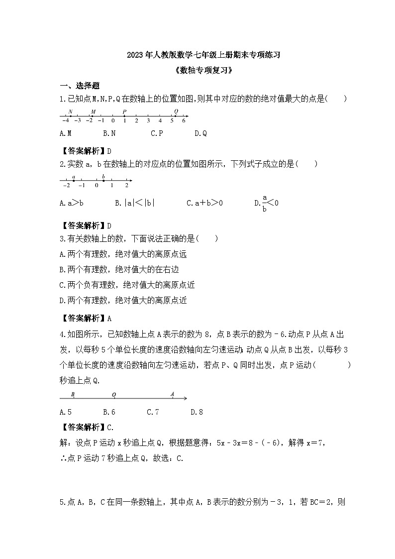 2023年人教版数学七年级上册期末专项练习《数轴专项复习》（教师版）第1页