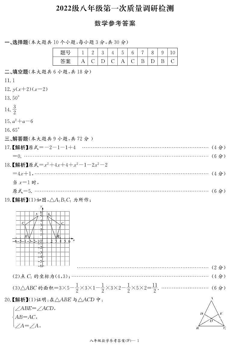 2023湖南师大附中集团八年级第一次质量调研（联考）数学试卷及参考答案01