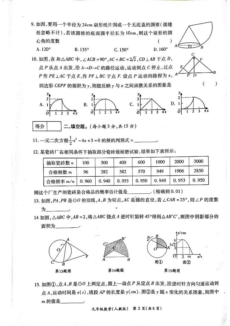 河南省周口市鹿邑县太清宫镇中学2023-2024学年九年级上学期第三次学情分析数学试卷第2页