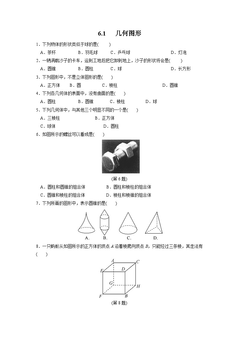 6.1 几何图形 浙教版数学七年级上册作业(解析版)01