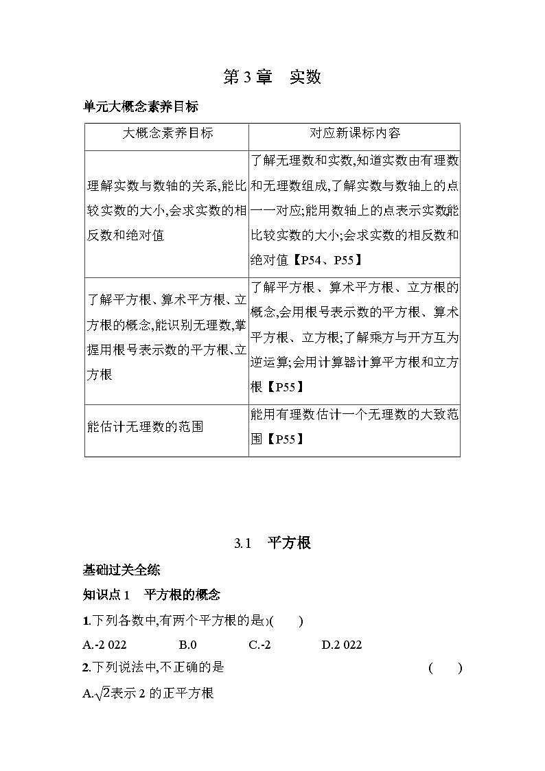 3.1 平方根 浙教版七年级数学上册素养提升练(含解析)01
