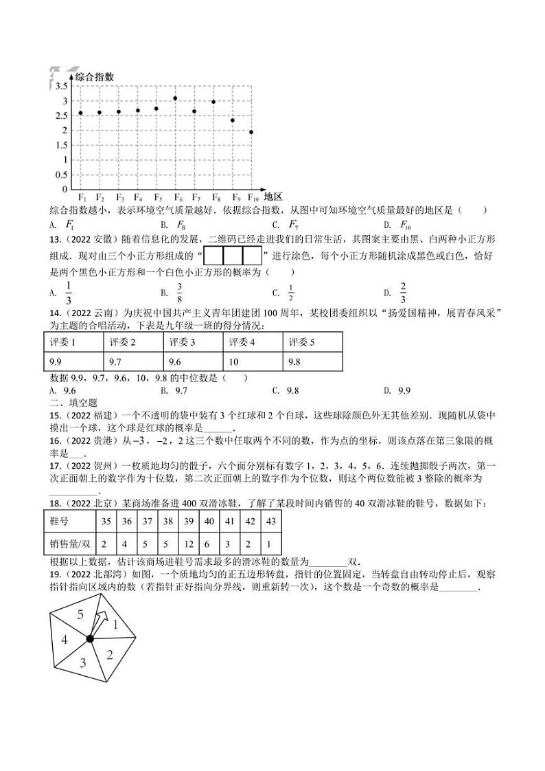 2022年中考数学真题分类汇编之统计与概率及真题答案02