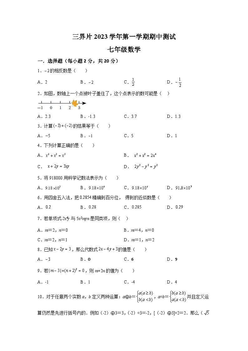 浙江省绍兴市嵊州市三界片2023-2024学年七年级上学期期中数学试题（含解析）01