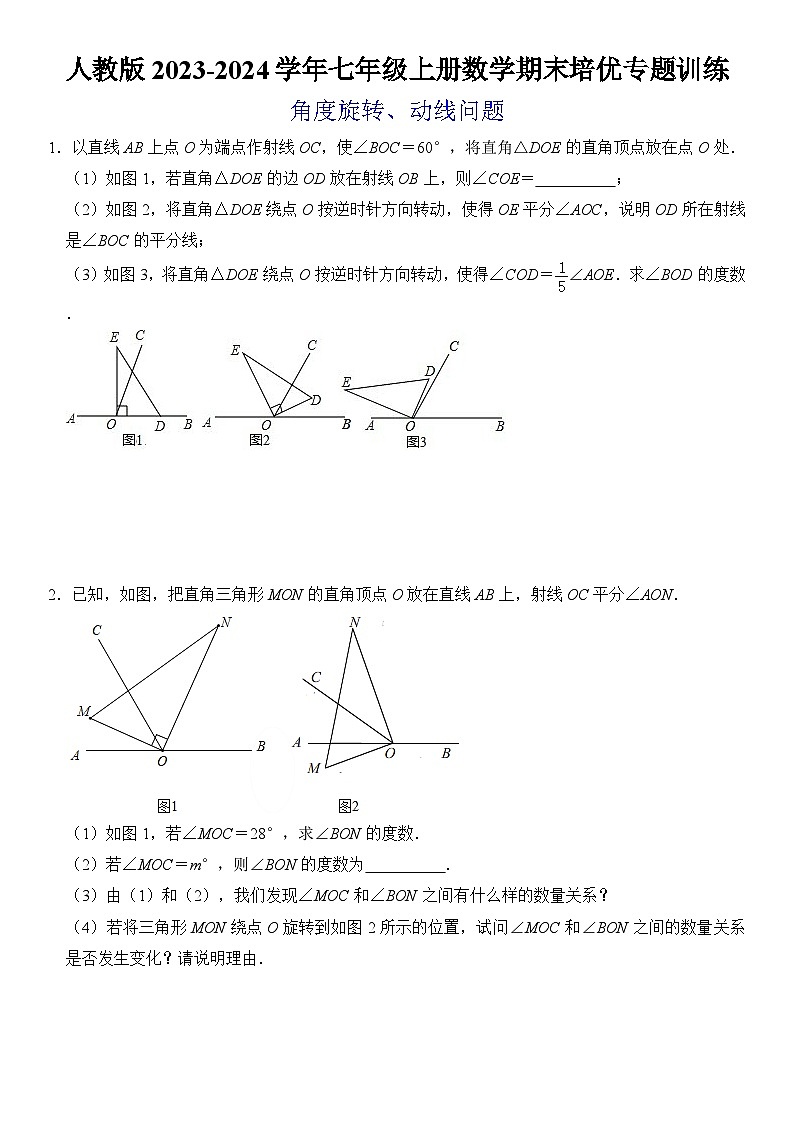 人教版2023-2024学年七年级上册数学期末培优专题训练第1页
