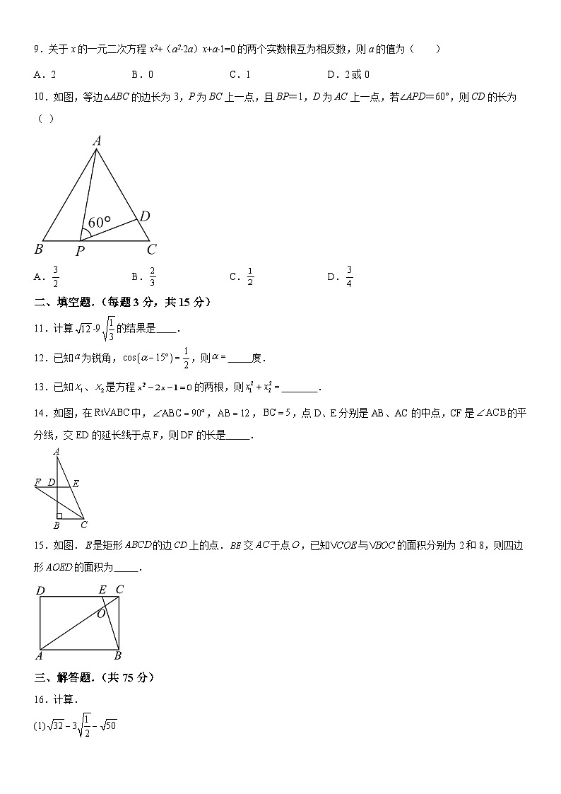 河南省周口市太康县2023-2024学年九年级上册期中数学试题（含解析）02
