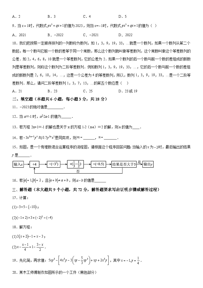 湖南省永州市冷水滩区2023-2024学年七年级上册期中数学试题（含解析）02