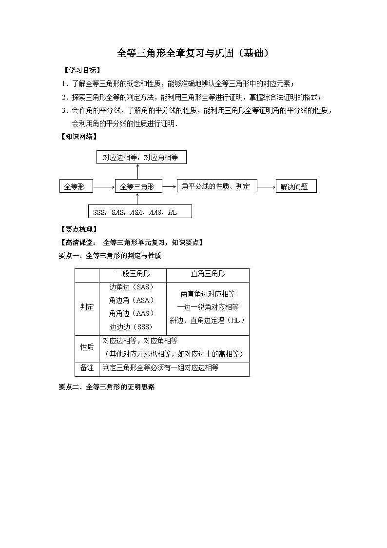 人教版数学8年级上册 《第十二章 全等三角形》 学案（含答案）01