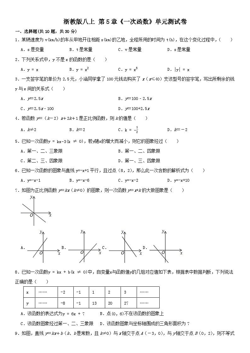 第5章《一次函数》单元常考题型测试卷（含答案解析）01