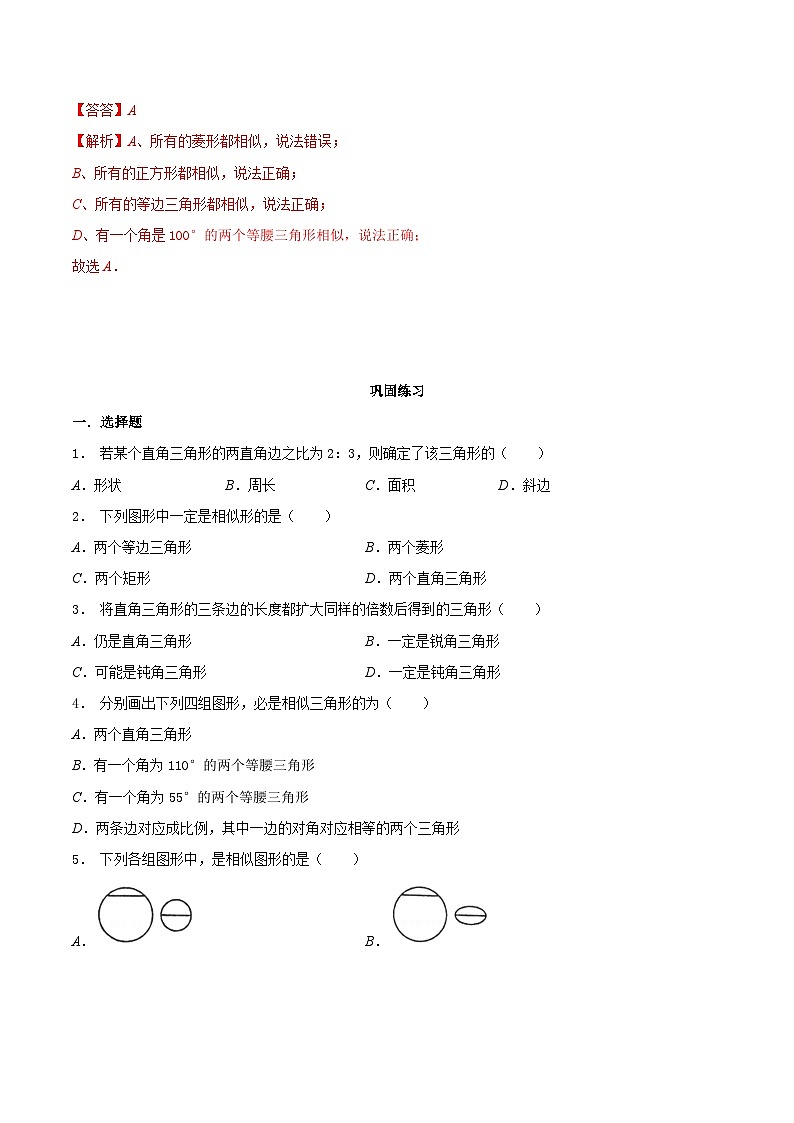 6.3 相似图形-2023-2024学年九年级数学下册同步课堂练习（苏科版）02