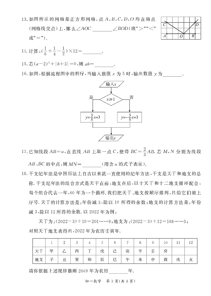 北京市东城区2022-2023学年七年级上学期期末统一检测数学试卷03