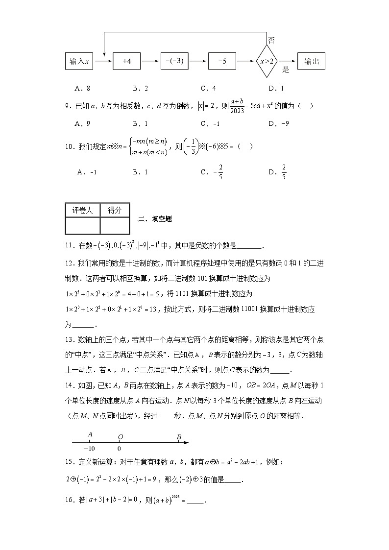 2023-2024学年翼教版（2012）七年级上册第一章有理数单元测试卷(含答案)02