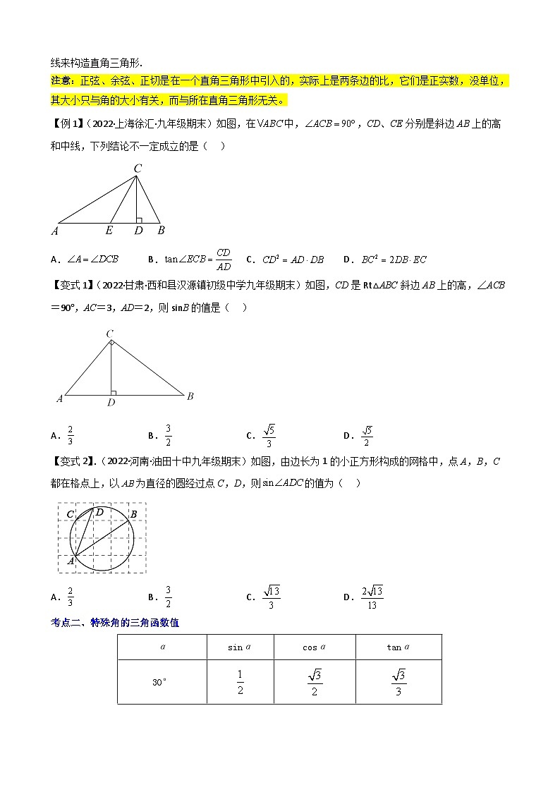 清单08 锐角三角函数（8个考点梳理+题型解读+核心素养提升+中考聚焦）（原卷版）第2页