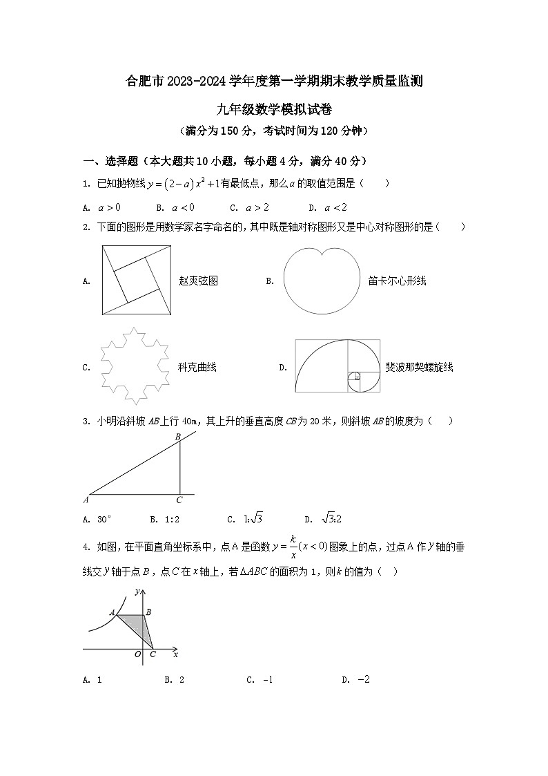 安徽省合肥市2023-2024学年上学期期末教学质量监测九年级数学模拟试卷第1页