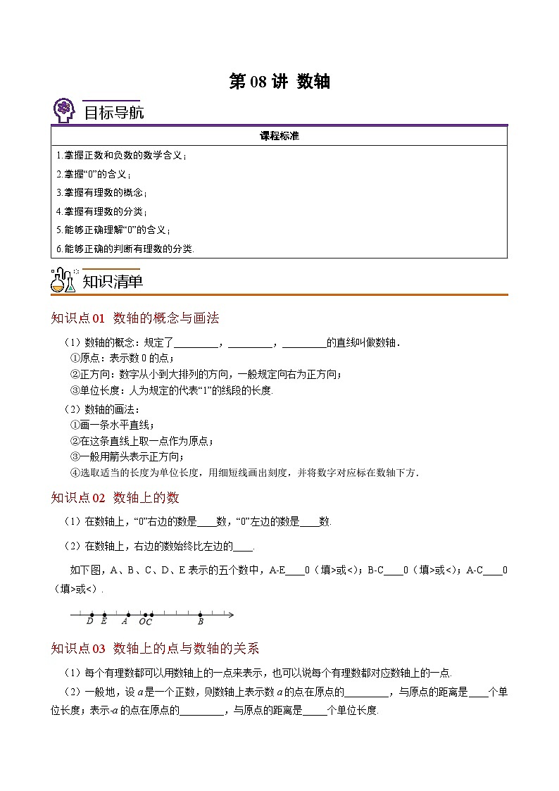 北师大版七年级数学上册同步精品讲义 第08讲数轴01