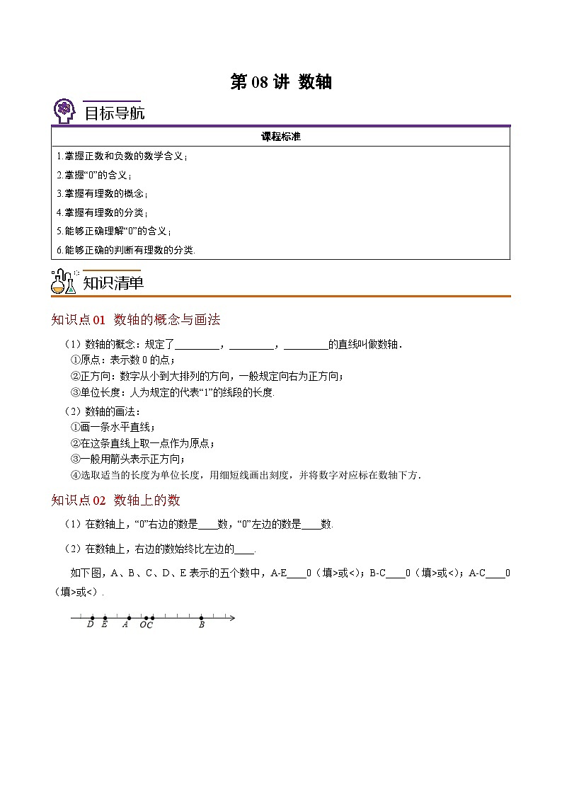 北师大版七年级数学上册同步精品讲义 第08讲数轴01