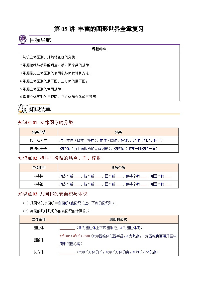 北师大版七年级数学上册同步精品讲义 第05讲+第一章+丰富的图形世界（全章复习与巩固）01