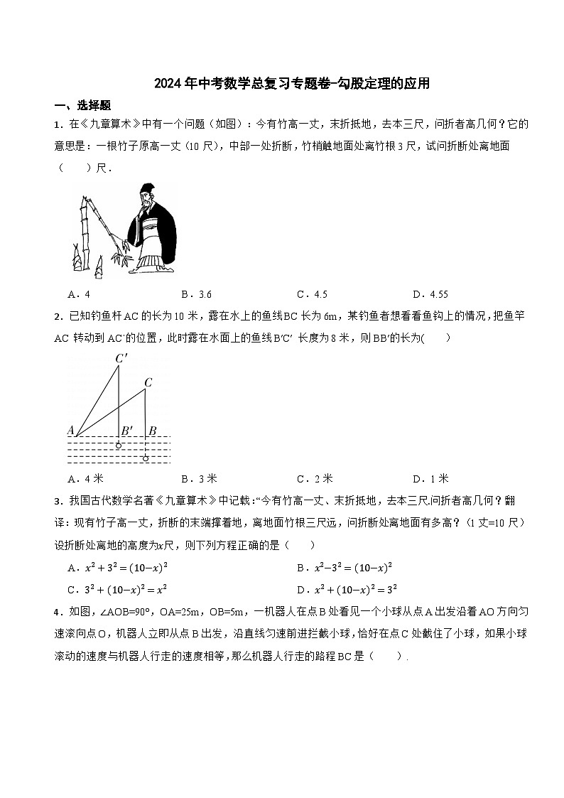 2024年中考数学总复习专题卷-勾股定理的应用（第十四卷）第1页