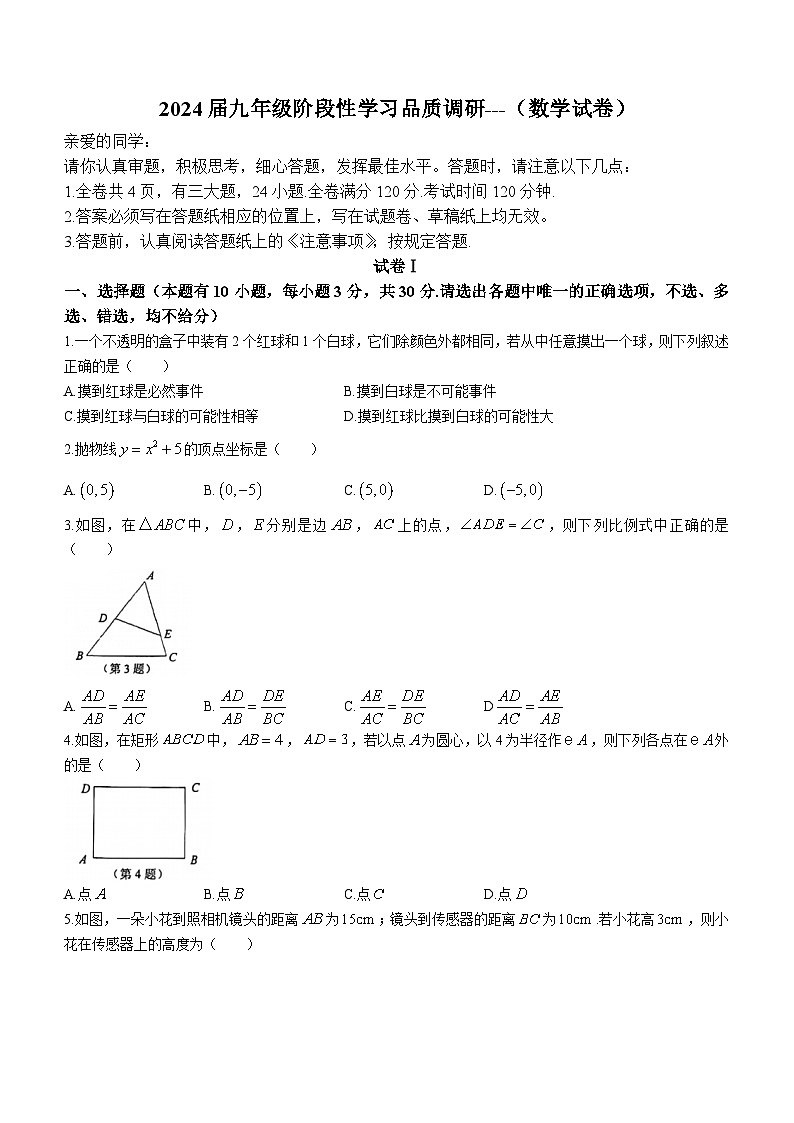 浙江省温州市瑞安市五校联考2023-2024学年九年级上学期12月期末数学试题01
